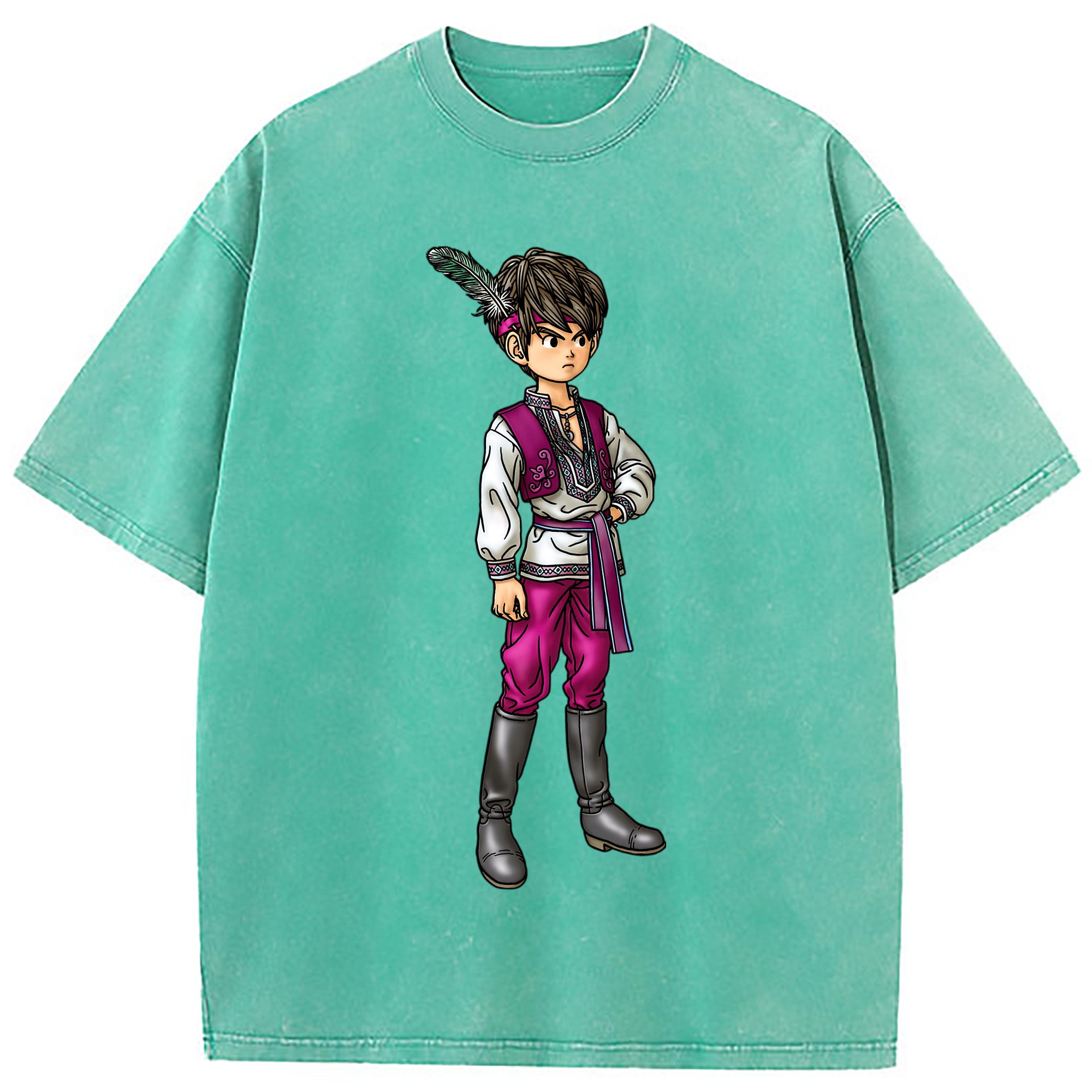 （画像用） ドラゴンクエスト Doragon Kuesuto Dragon Quest 綿100% ヴィンテージ風 半袖Tシャツ（フロントプリント）